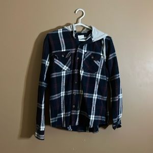 Hooded flannel button up shacket l2